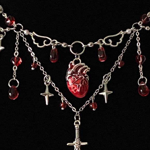 🩸🗡️ romeo heart sword pendant blood droplet choker necklace 🗡️🩸 - Picture 3 of 3